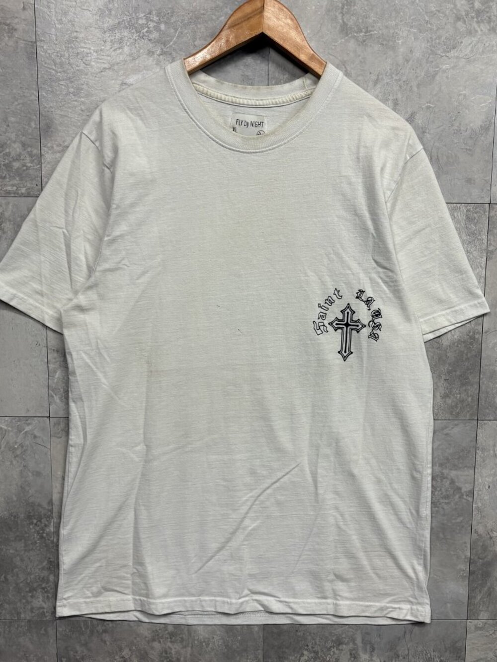 Fly By Night Saint Cross T Shirt Men's XL White Double Sided Y2K Graphic Tee
